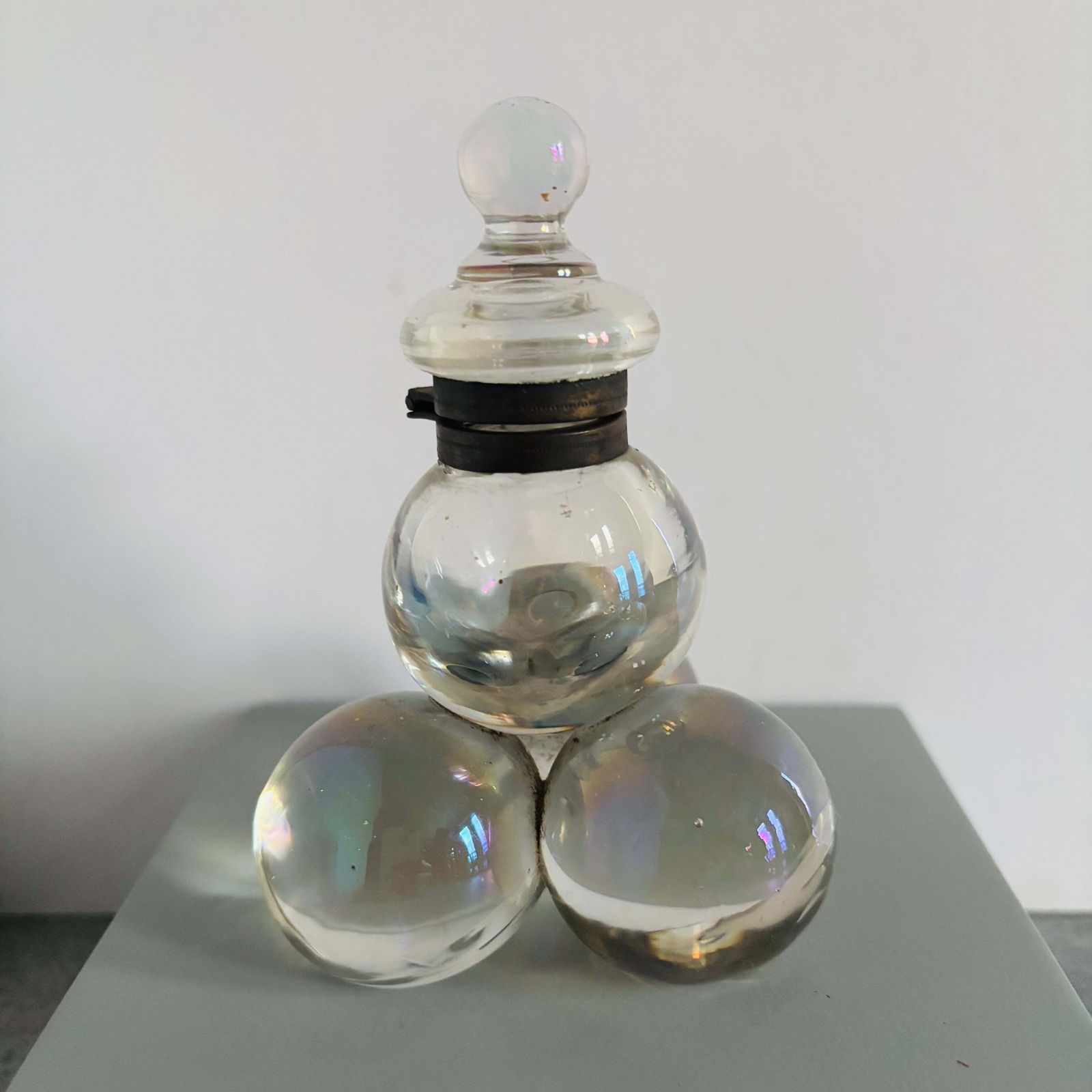 Antique Iridescent Glass Soap Bubble Inkwell photo vinterior