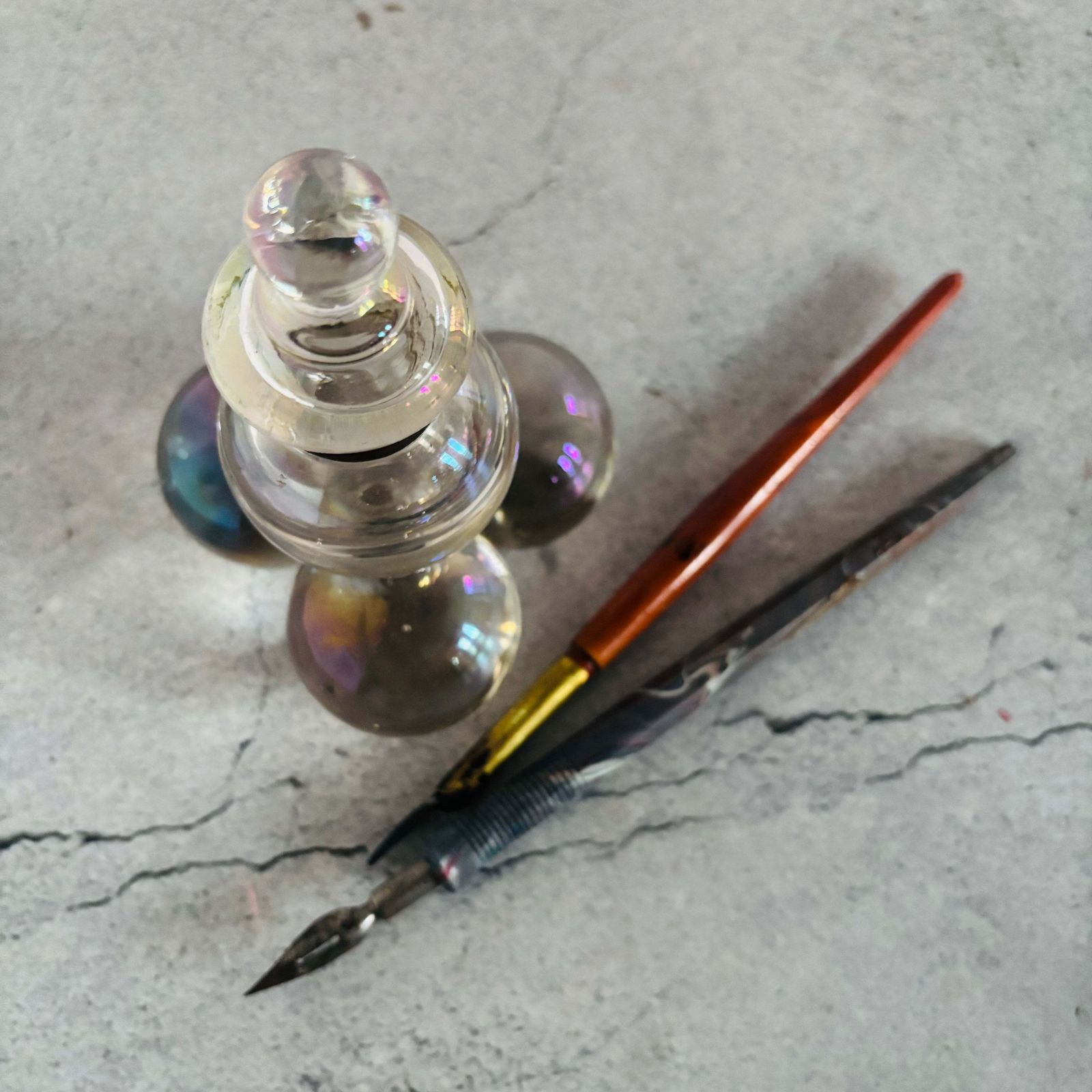 photo for sale Antique Iridescent Glass Soap Bubble Inkwell