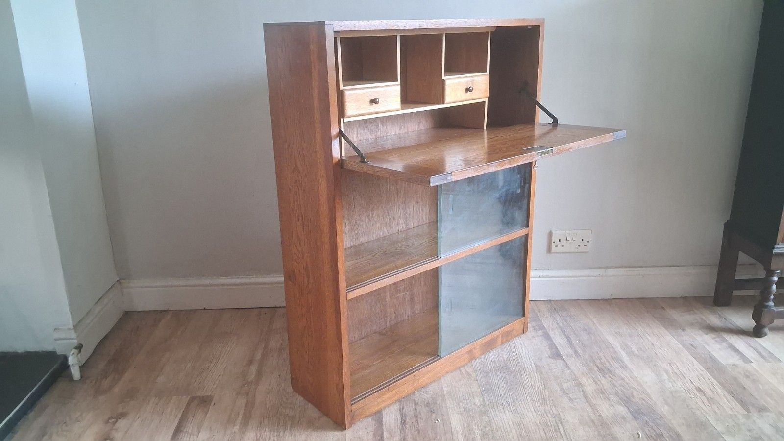 Delightful  1960's Odhams Of London Solid Oak Mid Century Bookcase /Bureau