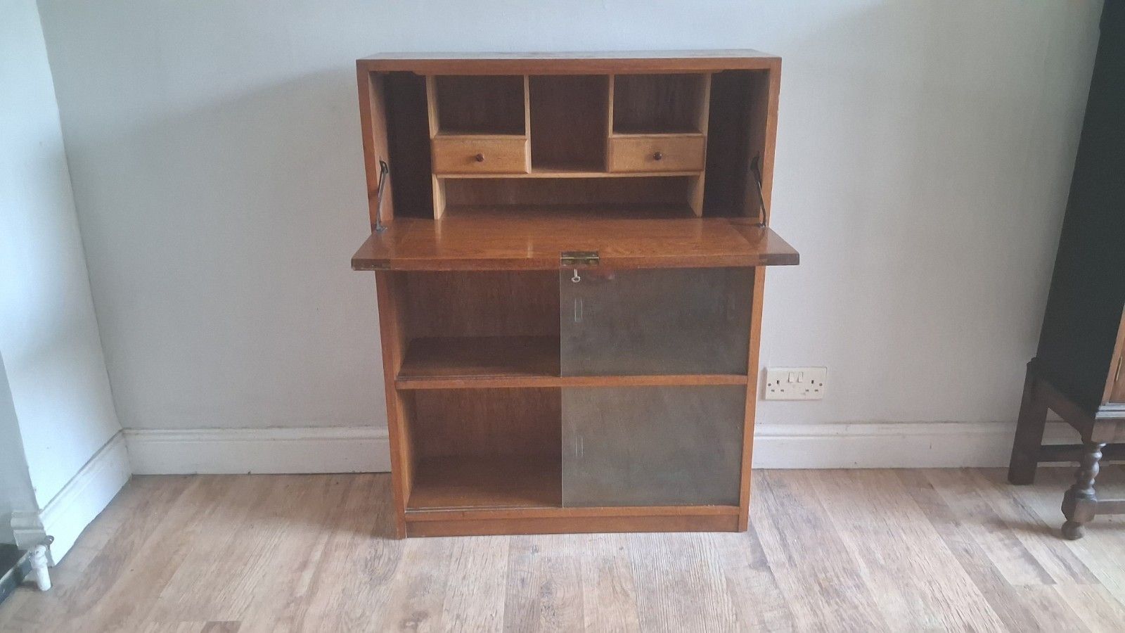 230.0 Delightful  1960's Odhams Of London Solid Oak Mid Century Bookcase /Bureau photo