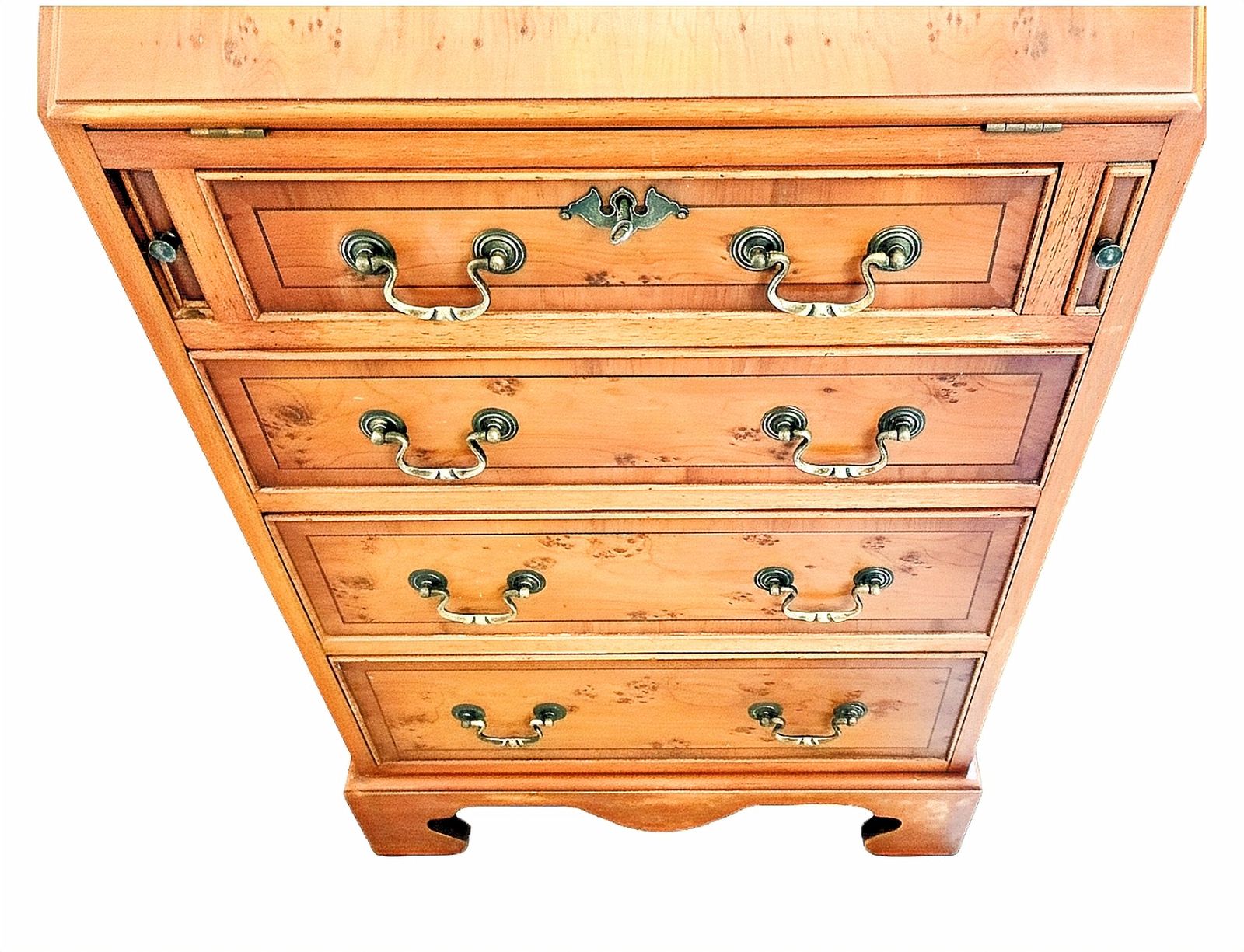 Narrow Yew Wood Bureau With Sloping Fall Front And Leather Writing Surface photo vintage
