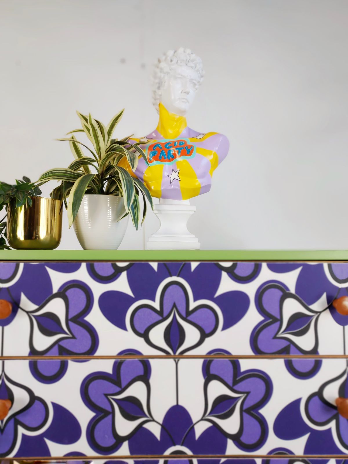 Chest Of Drawers In Yeabridge Green And Retro Pattern photo for sale