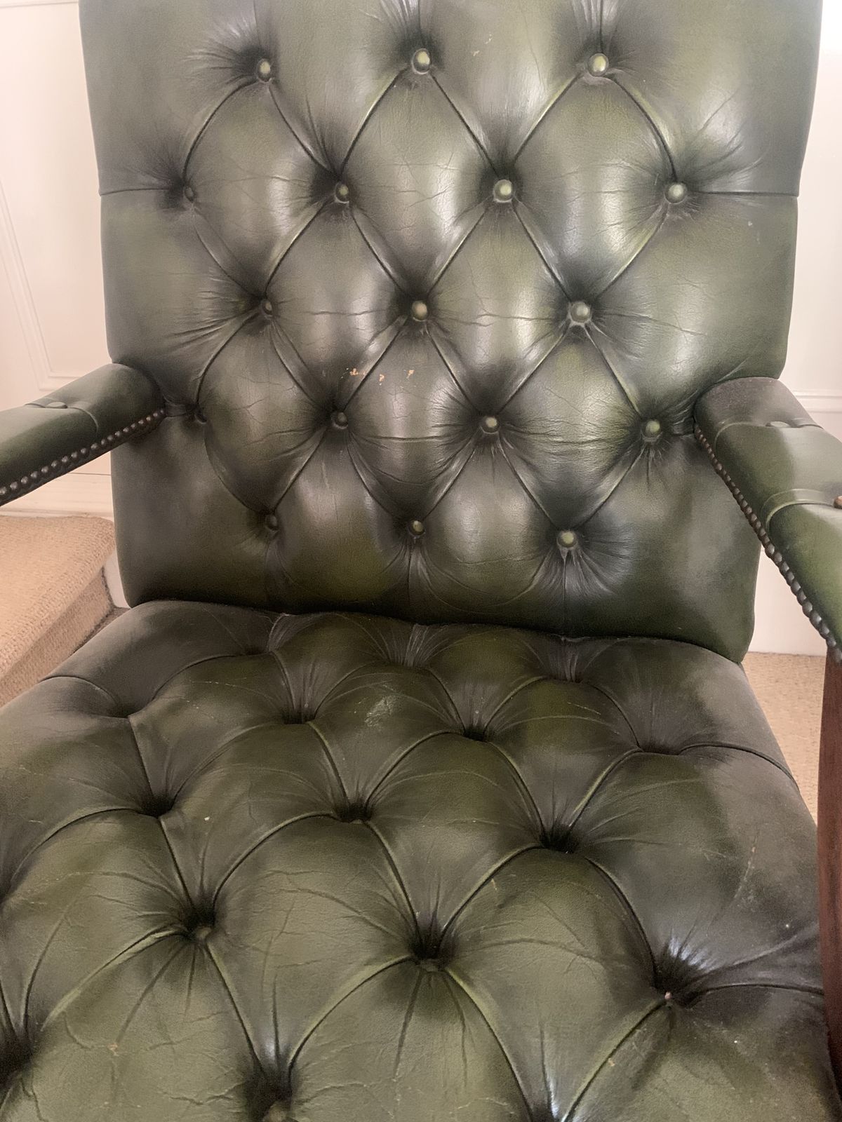 Vintage Green Leather Chesterfield Style Armchair photo vintage