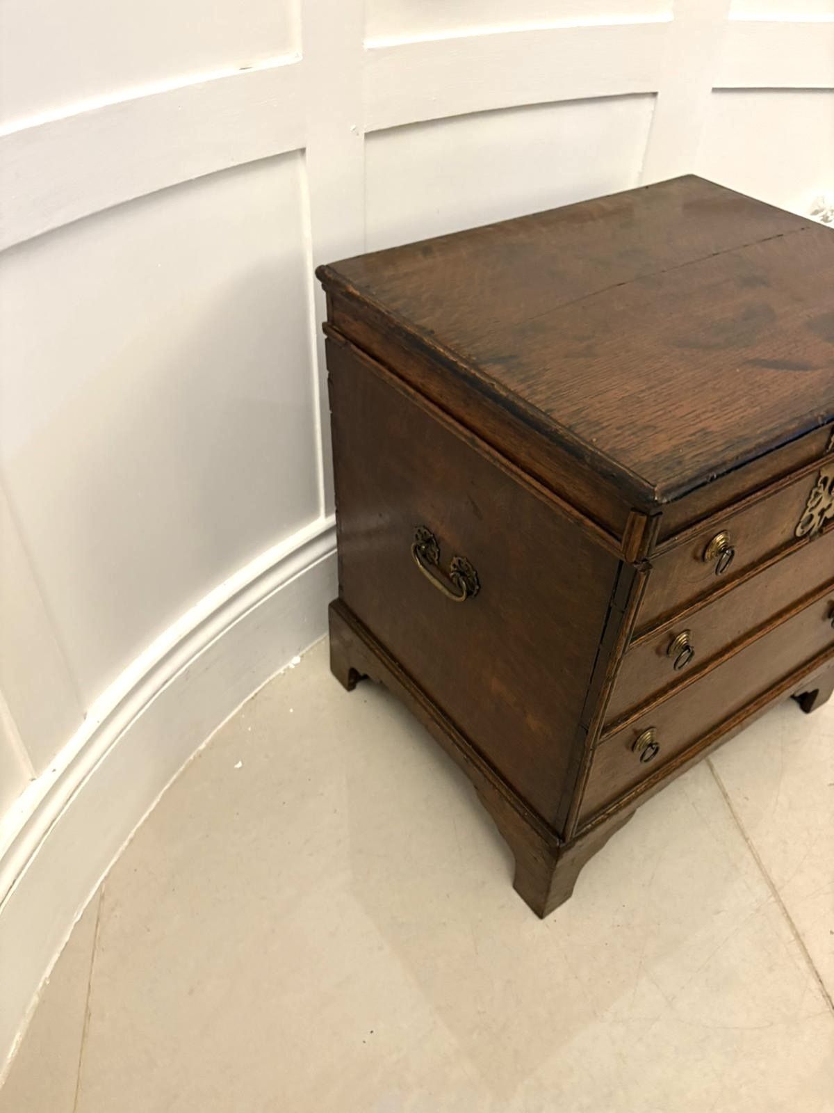 Antique Early 18th Century Quality Oak Coffer In The Form Of A Miniature Chest photo vinterior