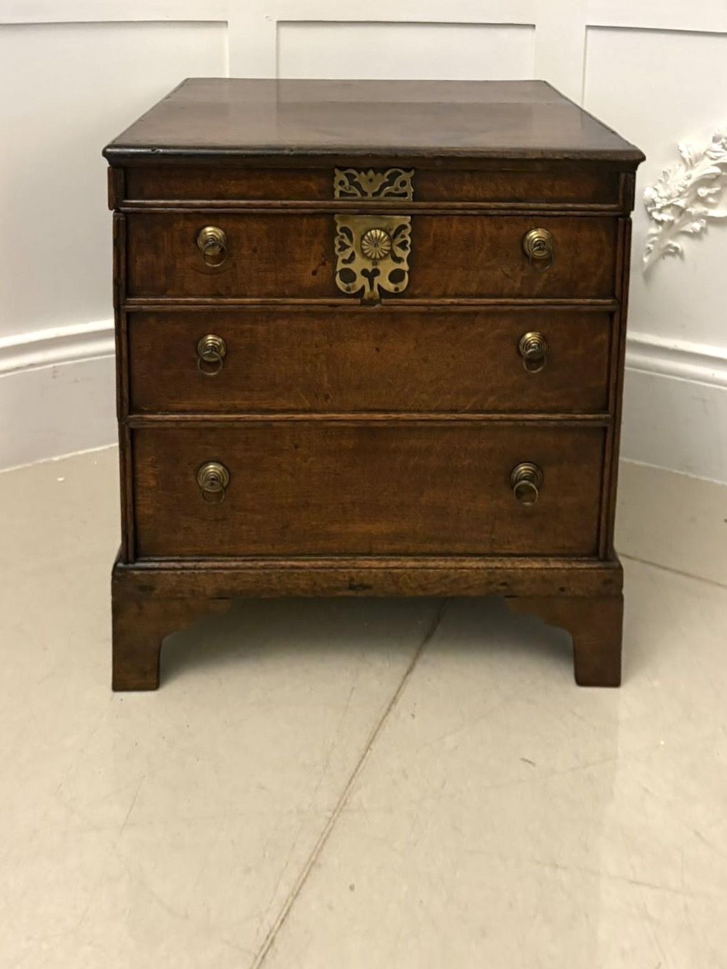 Antique Early 18th Century Quality Oak Coffer In The Form Of A Miniature Chest