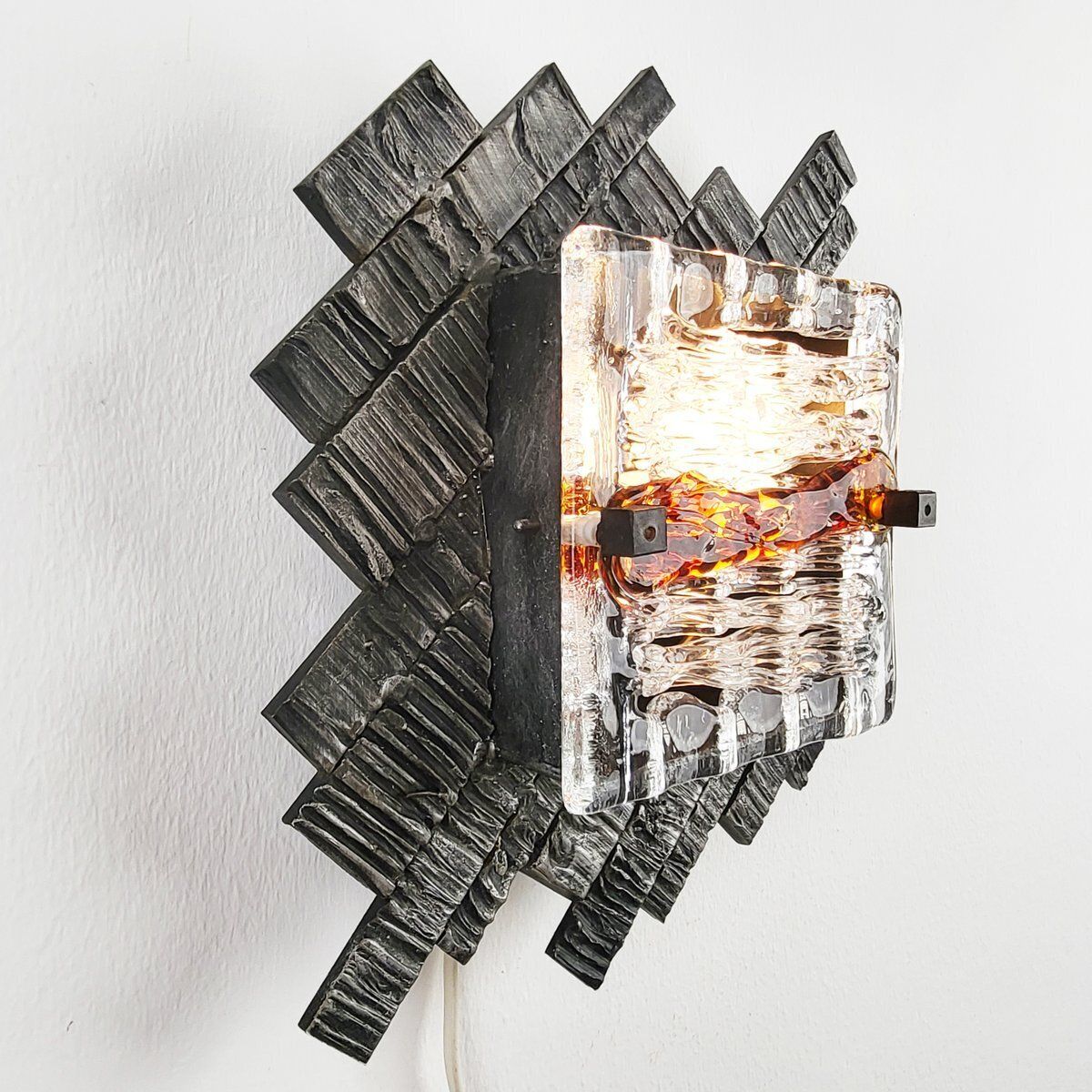 Italian Brutalist Murano Glass Wall Lamp By Albano Poli For Poliarte, 1970s photo for sale