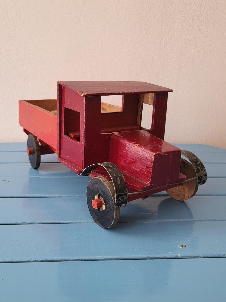 Antique Handmade Wooden Toy Truck, 1940s photo Home Decor
