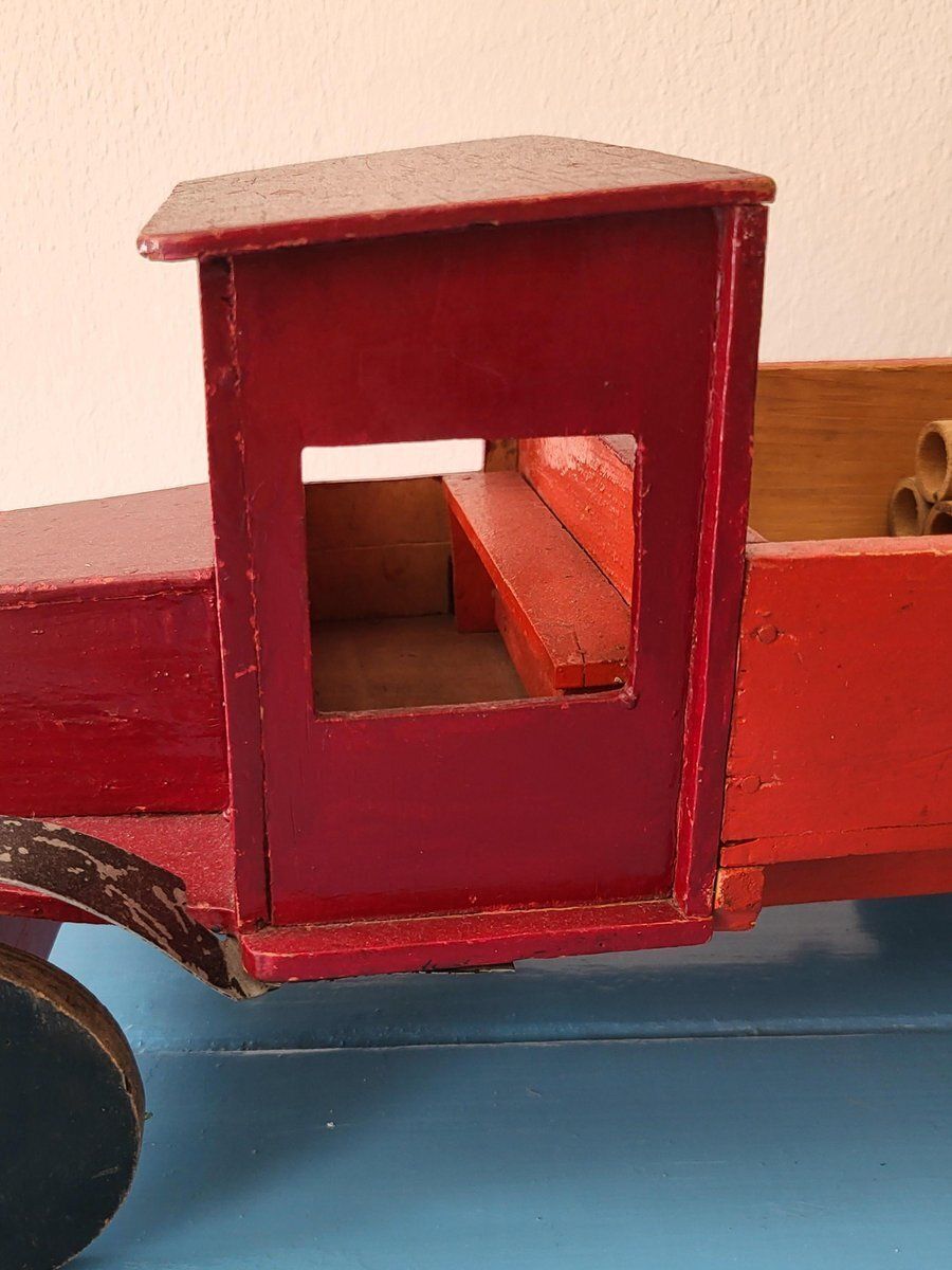 Antique Handmade Wooden Toy Truck, 1940s photo vintage