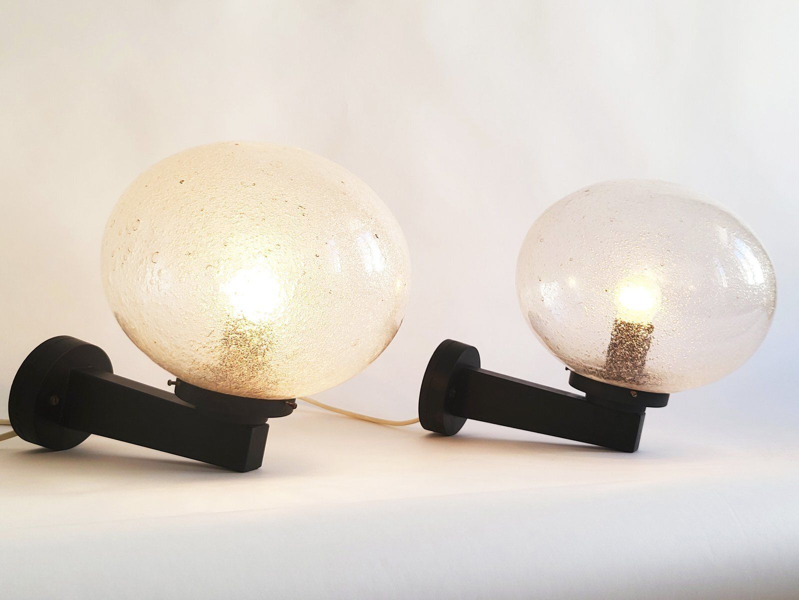 Vintage Brutalist Bubble Glass Globe Lamps, 1970s, Set Of 2