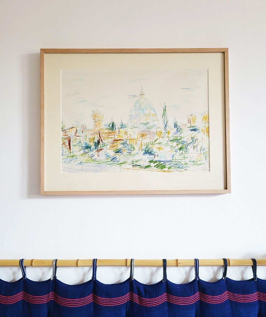 Colourful Mid  Century Drawing Of Florence, Framed photo Art