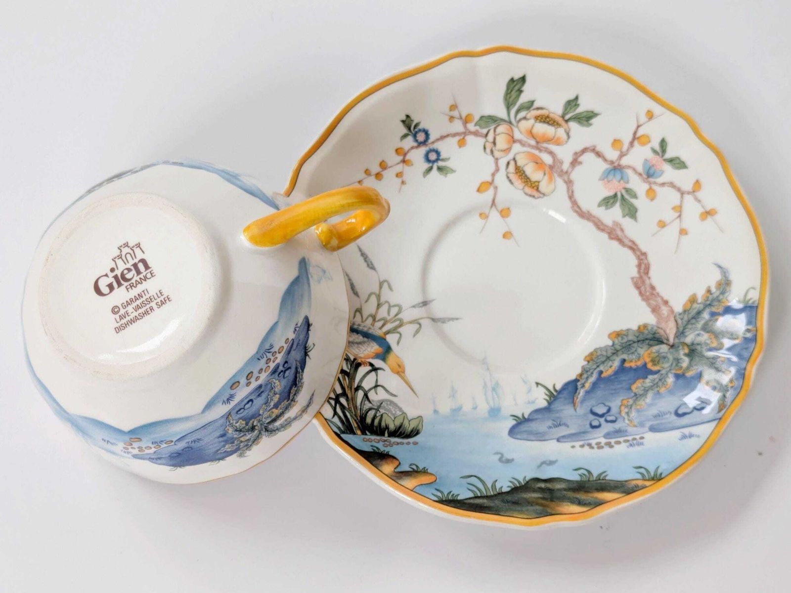 Set Of 2 Gien Magellan “Caraïbes” Tea Cup & Saucer: Collectible Vintage French Faience photo buy