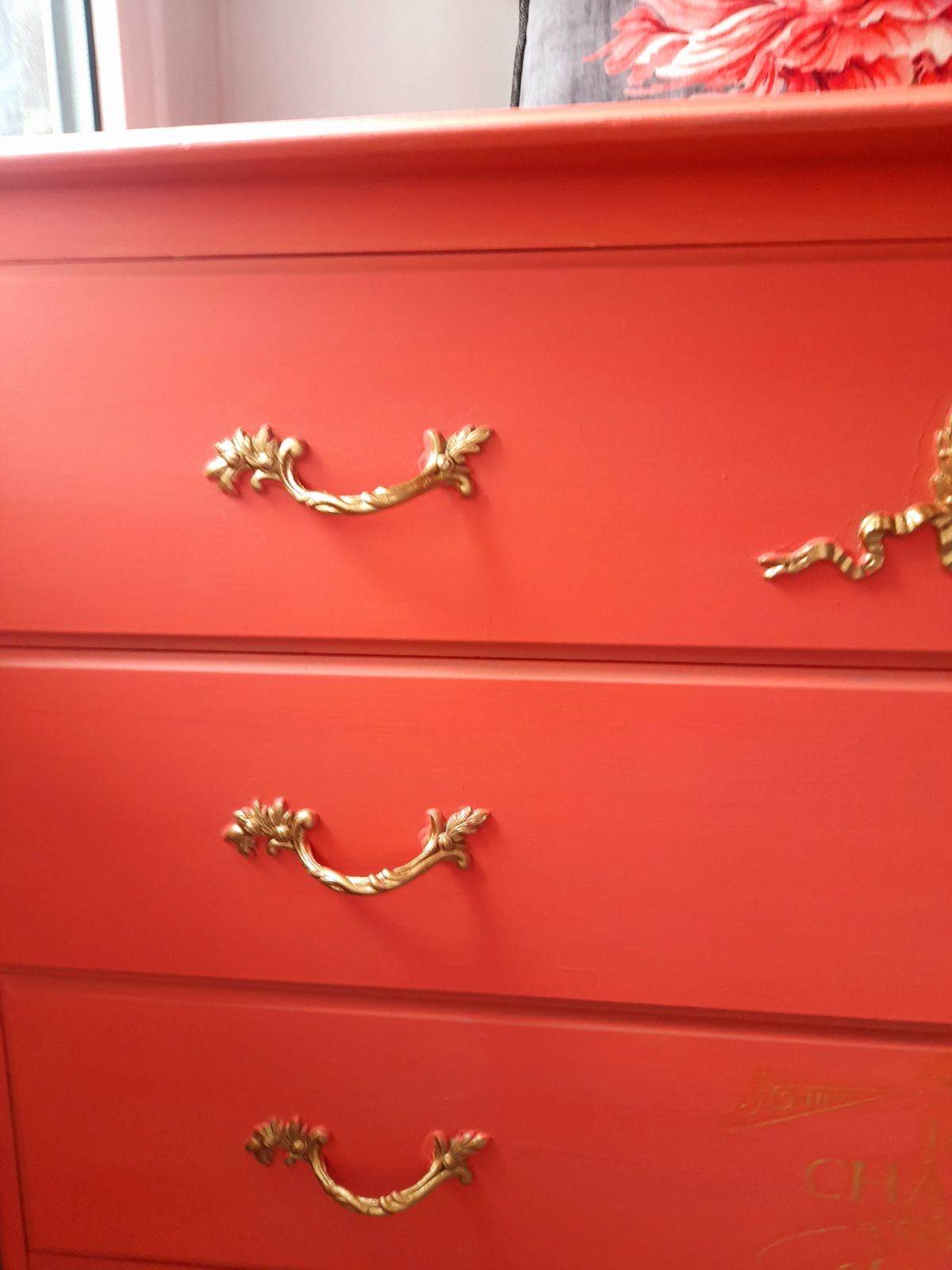 Olympus Five Drawer Chest. Hand Finished In Flamingo With Gold Highlights And Chateau Crest photo vintage