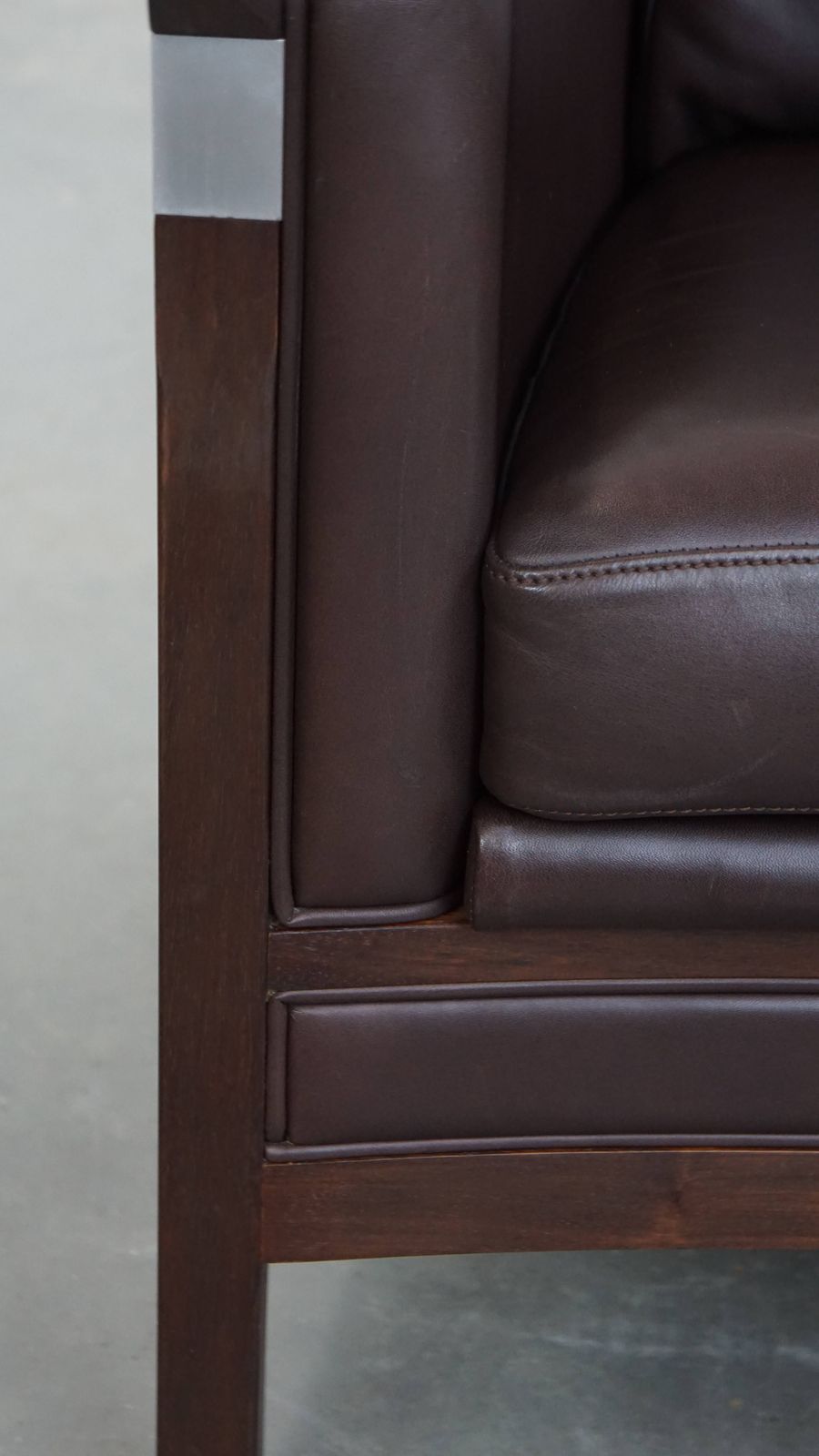 photo for sale Luxurious Art Deco Design Armchair With Dark Brown Leather With Decorative Stitching
