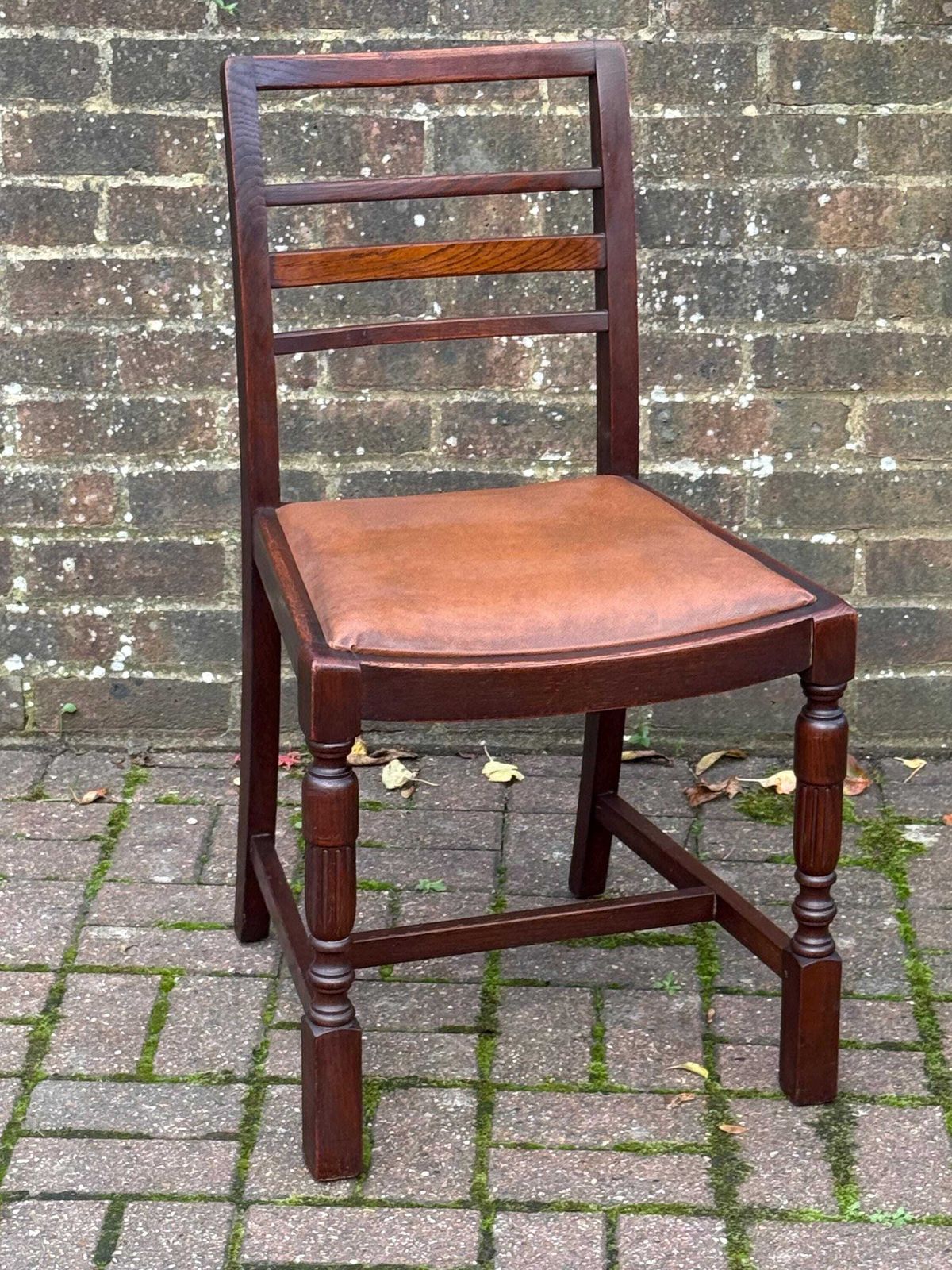 photo buy Vintage 1940s/50s High Wycombe Be At Ees Ladder Back Solid Wooden Chair With Leather Seat, Bristow & Townsend Ltd