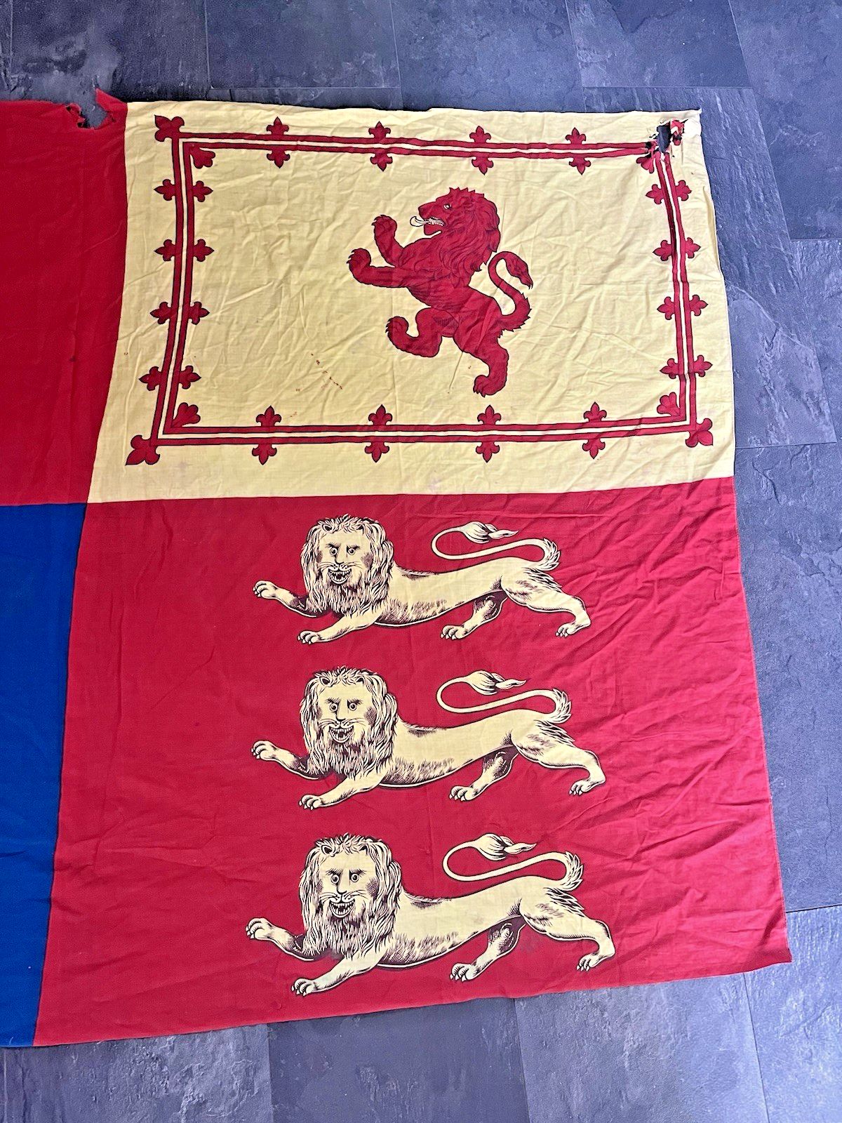 Antique Single Stitch Royal Standard United Kingdom Uk Flag Vintage Wall Hanging photo 275.0