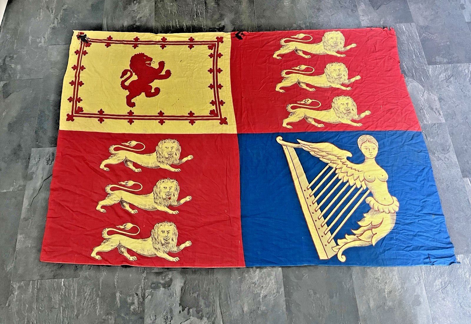 photo for sale Antique Single Stitch Royal Standard United Kingdom Uk Flag Vintage Wall Hanging