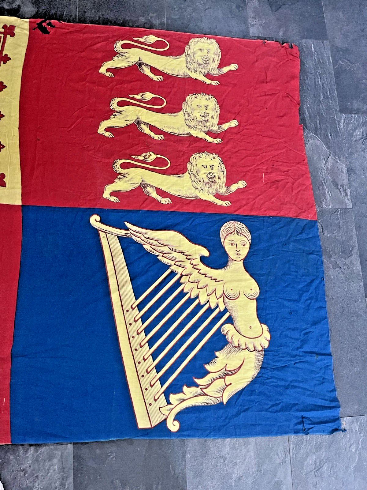 275.0 Antique Single Stitch Royal Standard United Kingdom Uk Flag Vintage Wall Hanging photo