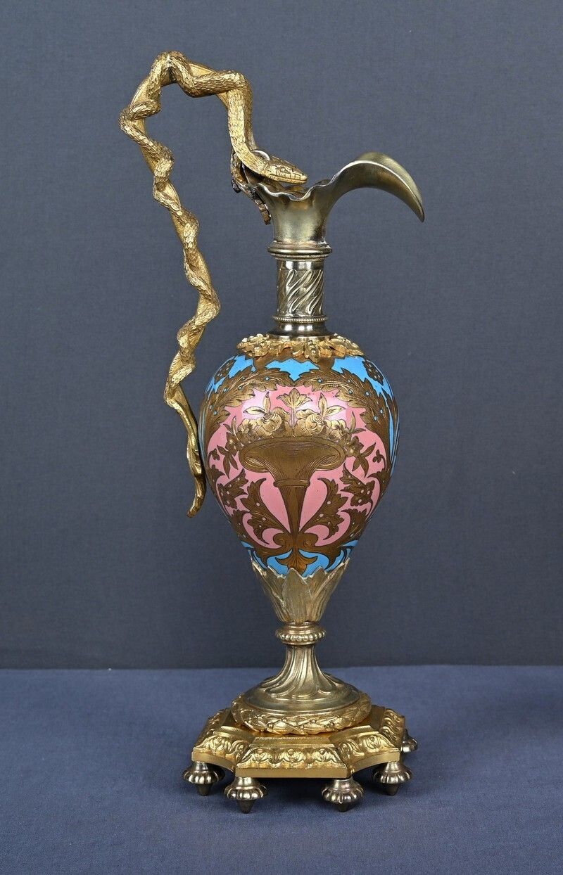 Pair Of Bronze & Cloisonné Enamel Ewers, Napoleon III Period – Mid 19th Century photo 860.0