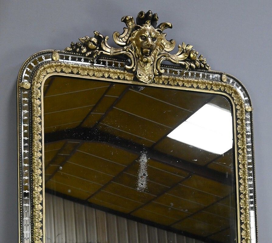 Large Mirror With Parcloses In Gilded And Blackened Wood, Napoleon III Style – Late 19th Century photo 1610.0