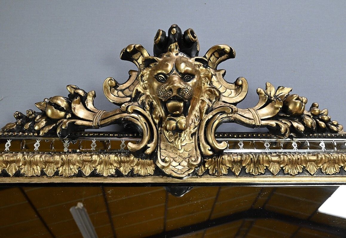 Large Mirror With Parcloses In Gilded And Blackened Wood, Napoleon III Style – Late 19th Century photo buy