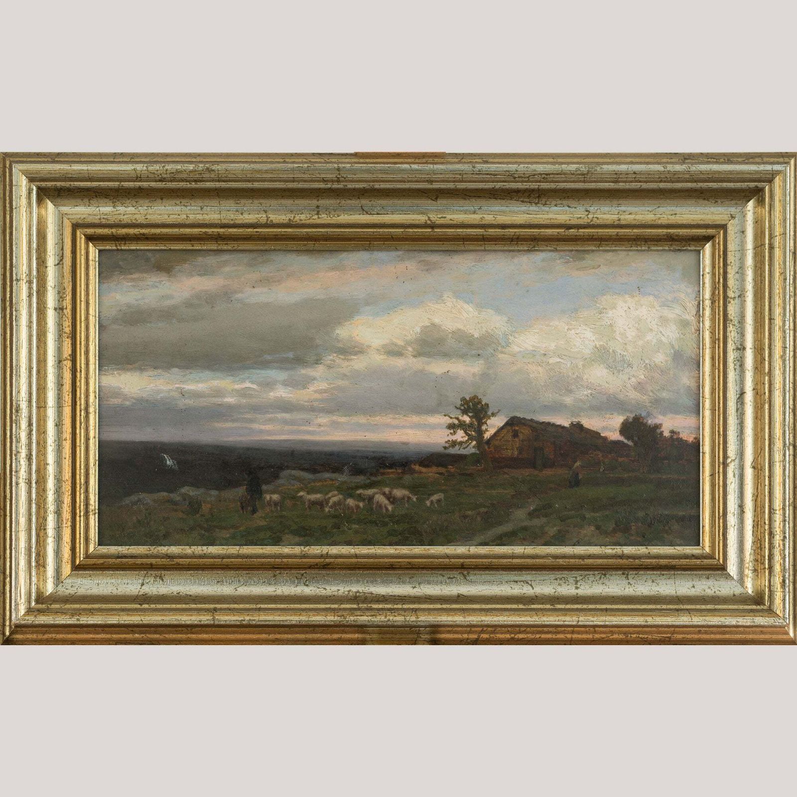 Landschap Met Herder En Schapen – Olieverf Op Paneel, 19e Eeuw photo furniture