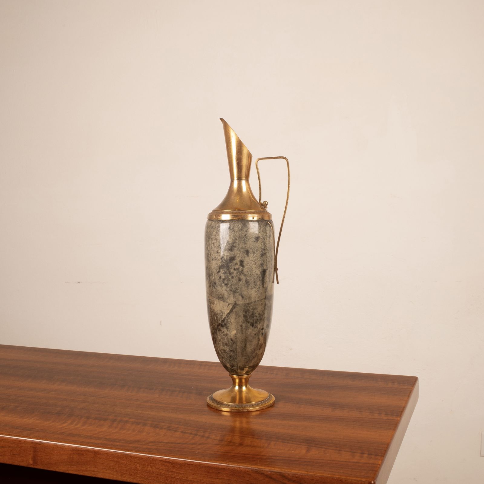 Thermos In Gray Parchment And Brass By Aldo Tura 1960