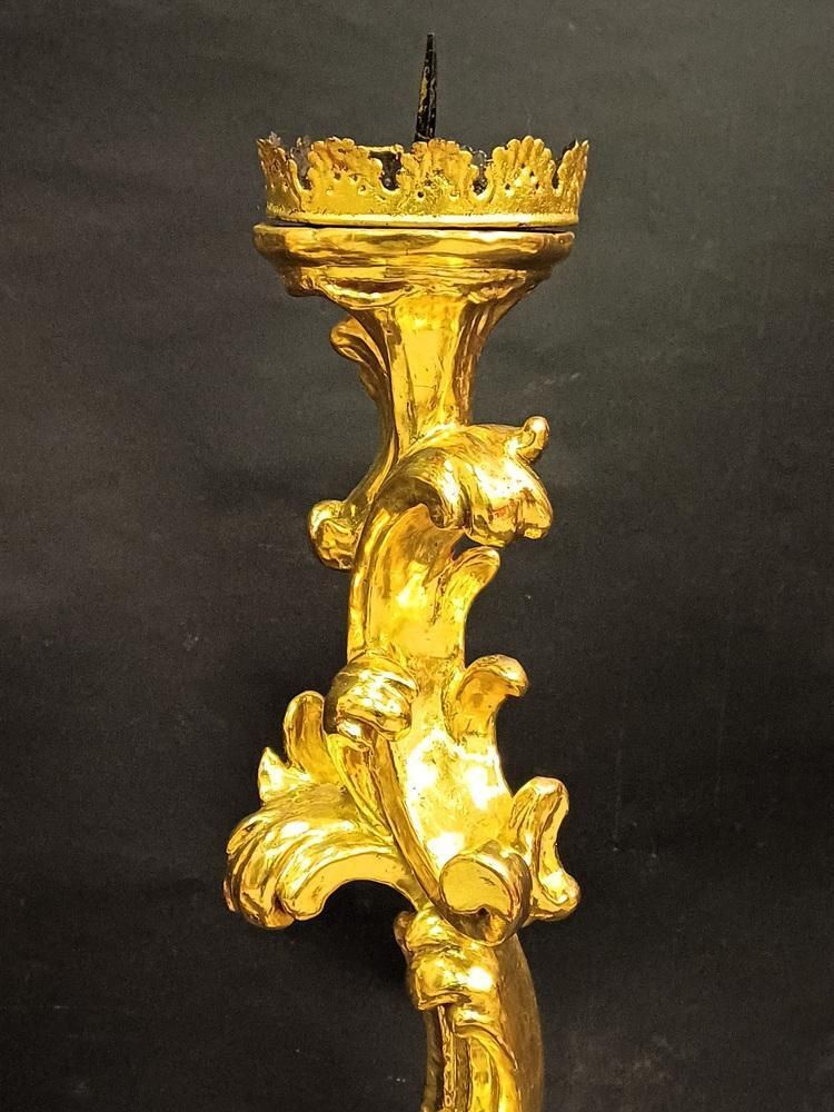 Large Baroque Giltwood Candleholders, 1700s, Set Of 2 photo Home Decor