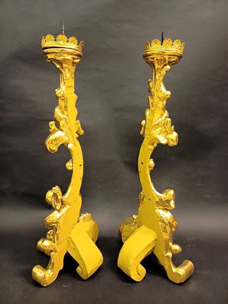 Large Baroque Giltwood Candleholders, 1700s, Set Of 2 photo vintage