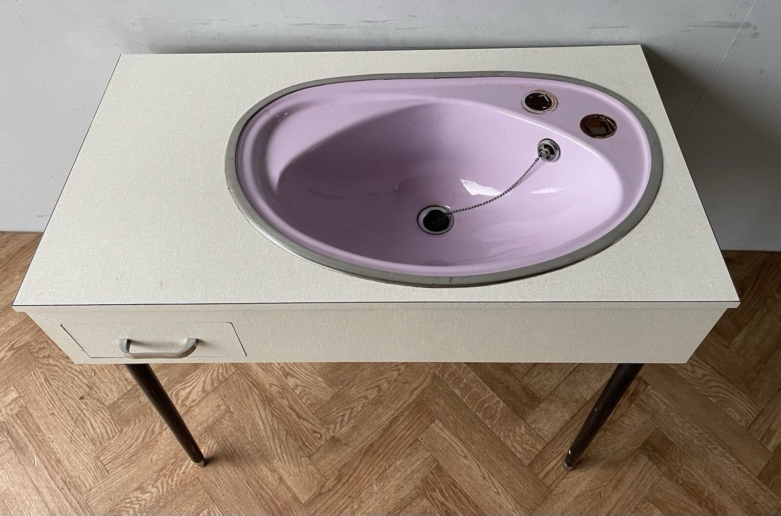 Vintage Retro Bathroom Purple Sink And Vanity Unit With Drawervintage Retro Bathroom Purple Sink And Vanity Unit With Drawer   Image 2vintage Retro