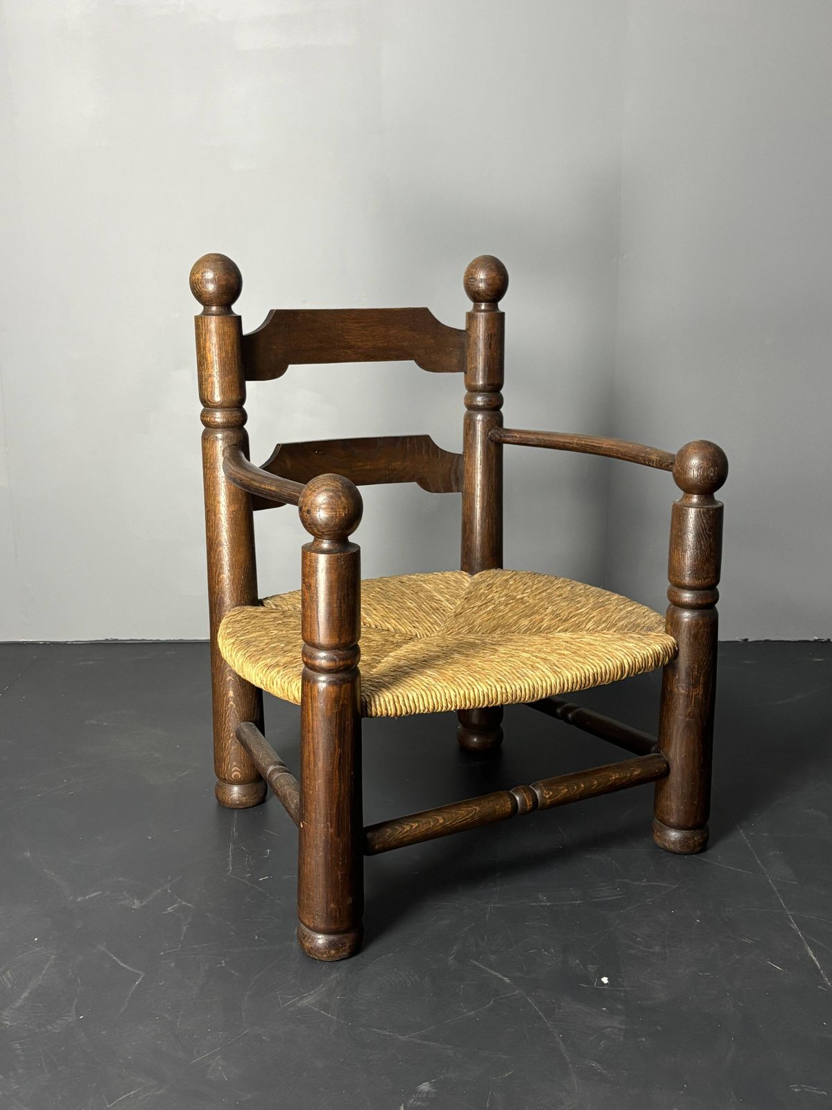 Brutalist French Low Rush Oak Side Armchair By Charles Dudouyt Ca 1940s photo furniture