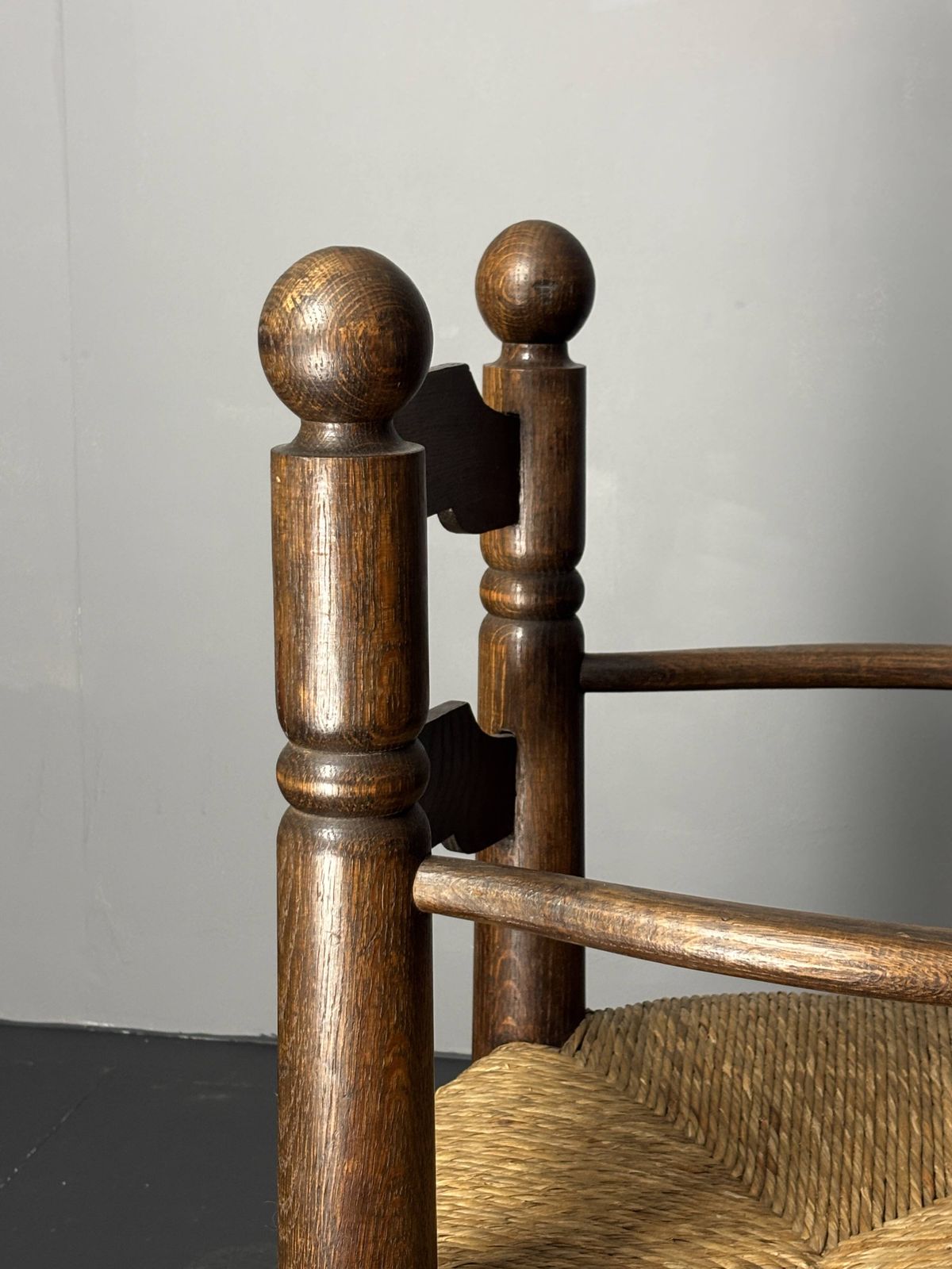 Brutalist French Low Rush Oak Side Armchair By Charles Dudouyt Ca 1940s photo vintage