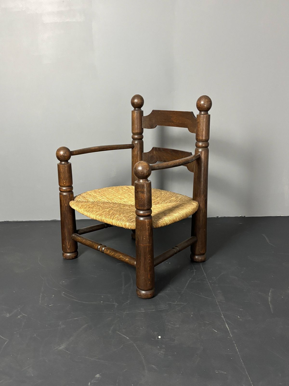 photo vinterior Brutalist French Low Rush Oak Side Armchair By Charles Dudouyt Ca 1940s