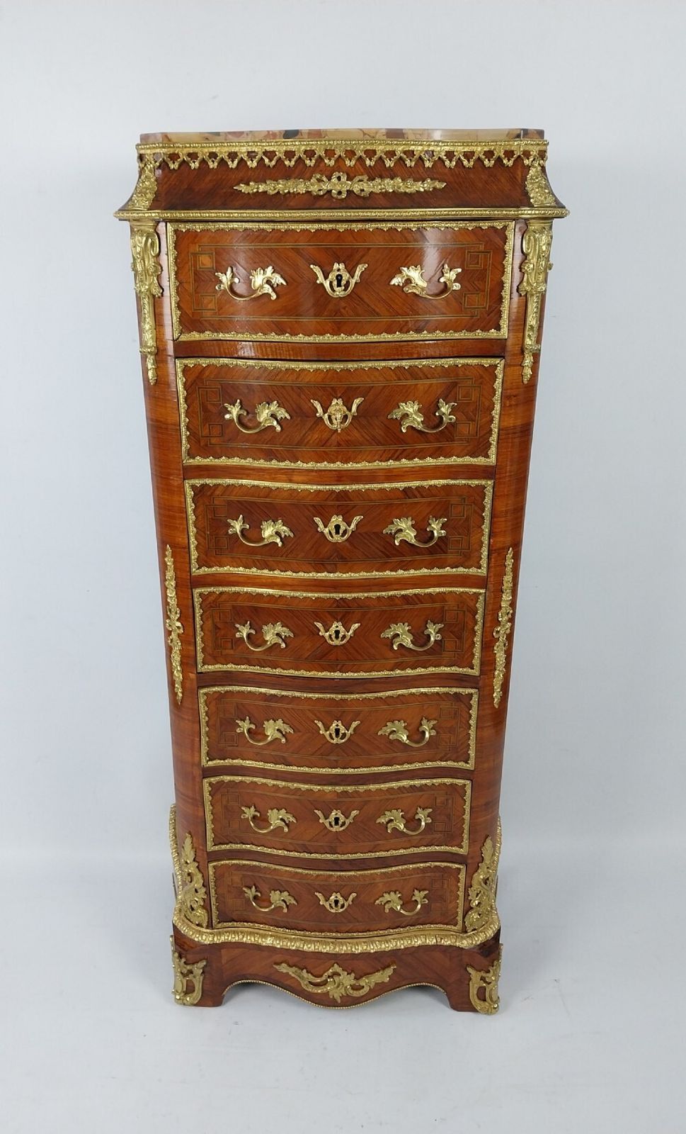 French Antique Marble Top Chest Of Drawers With Gilt Bronze Mounts Louis Xv1 Style