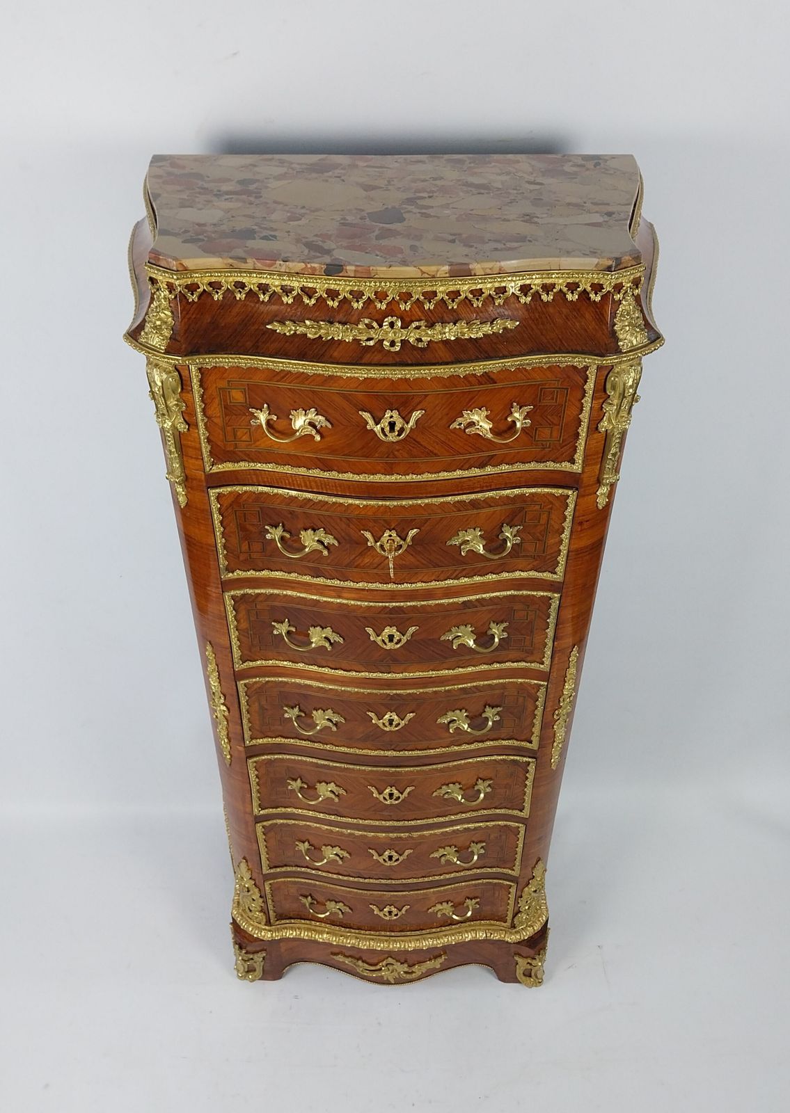 French Antique Marble Top Chest Of Drawers With Gilt Bronze Mounts Louis Xv1 Style photo vinterior