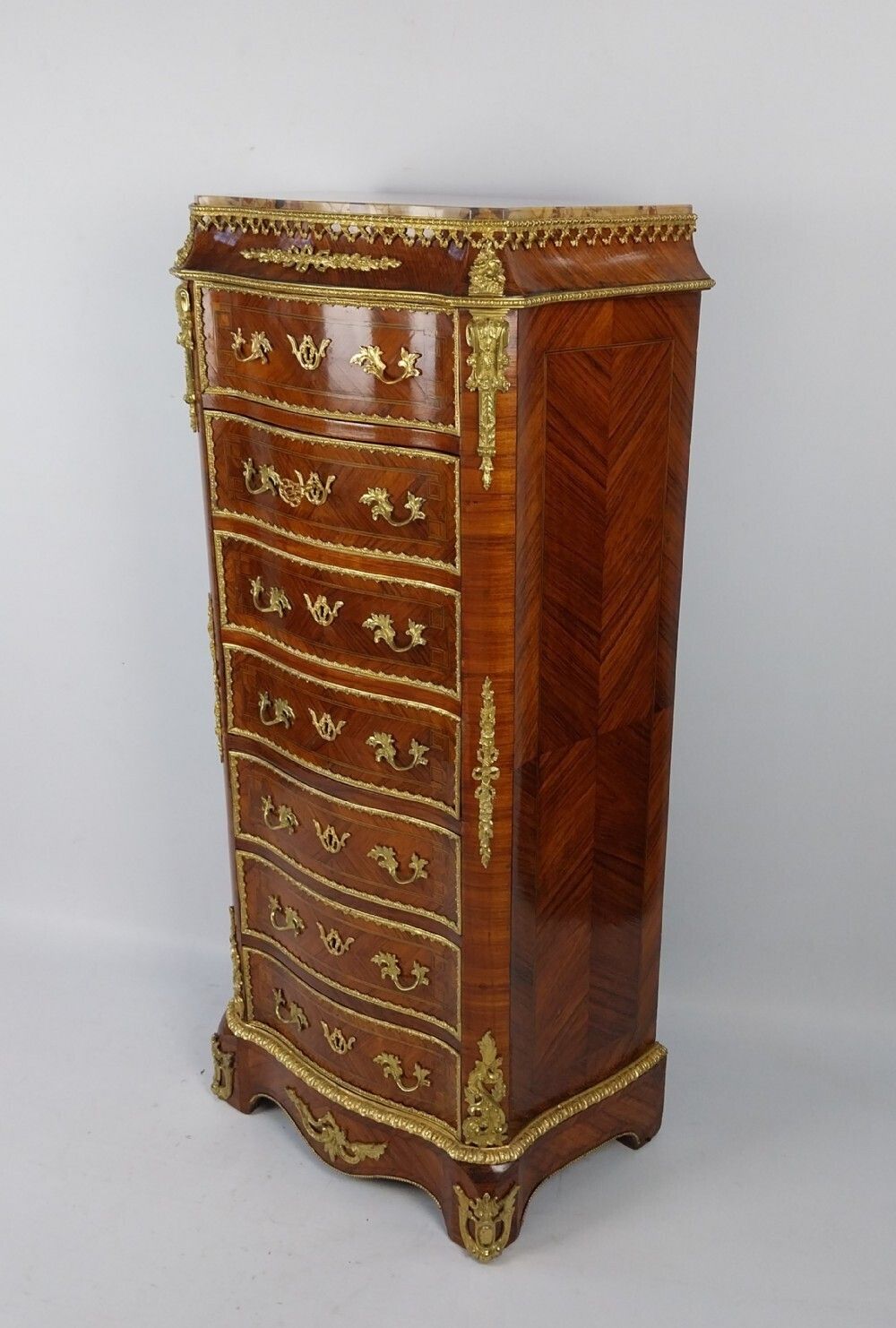 French Antique Marble Top Chest Of Drawers With Gilt Bronze Mounts Louis Xv1 Style photo vintage