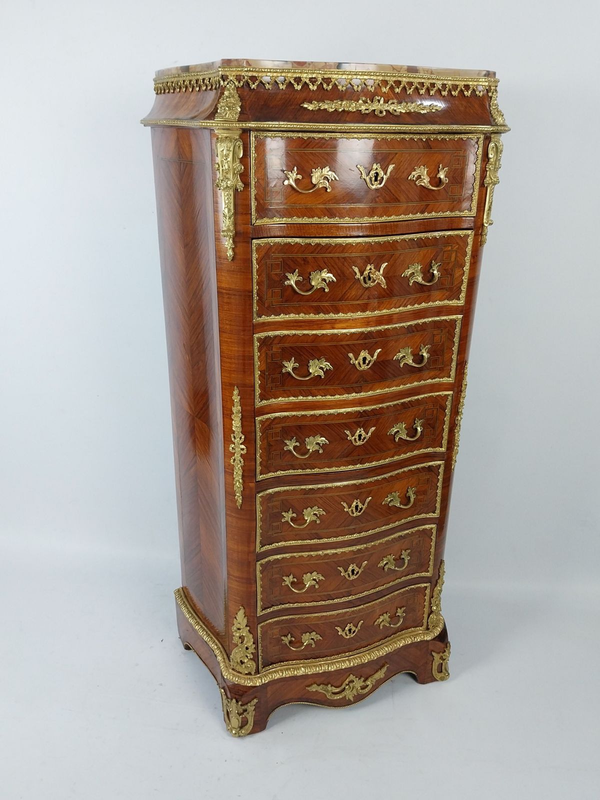 Furniture French Antique Marble Top Chest Of Drawers With Gilt Bronze Mounts Louis Xv1 Style photo