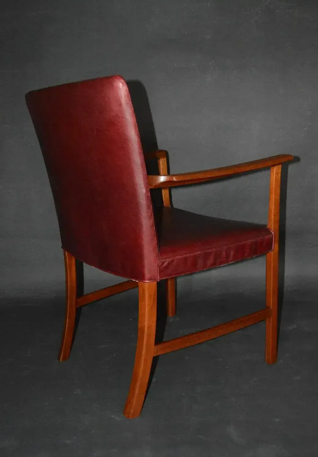 Set Of Armchairs Of Burgundy Red Leather Teak By Ole Wanscher For A.J. Iversen, 1950s photo Furniture