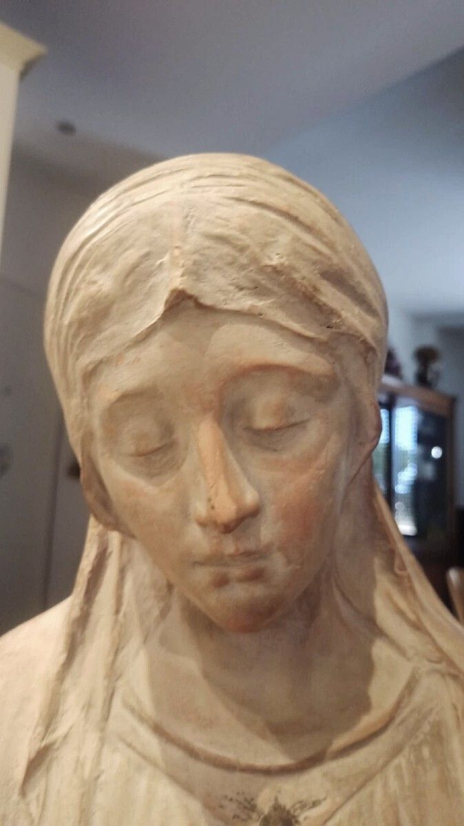 Terracotta Bust Of The Virgin, Sculpture Signed A. Neri, Early 20th Century. photo for sale