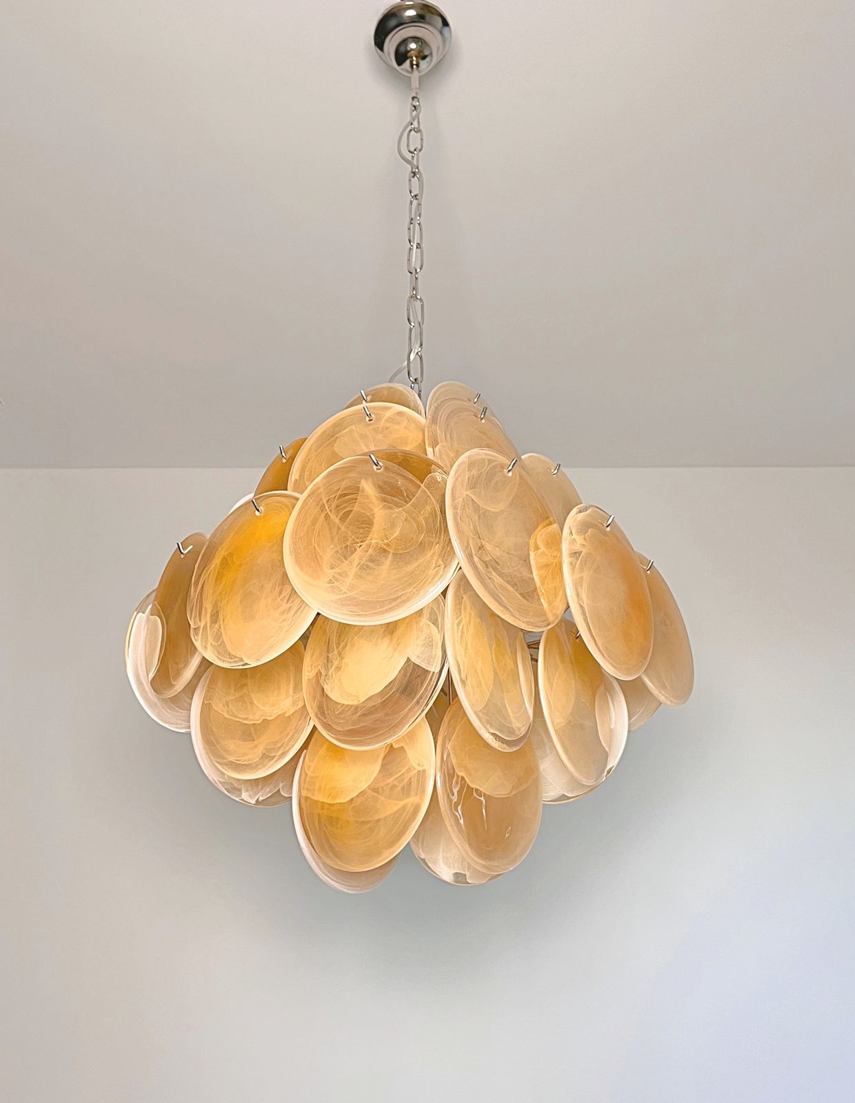 Vintage Italian Murano Chandelier   36 Iridescent Alabaster Gold Discs photo furniture