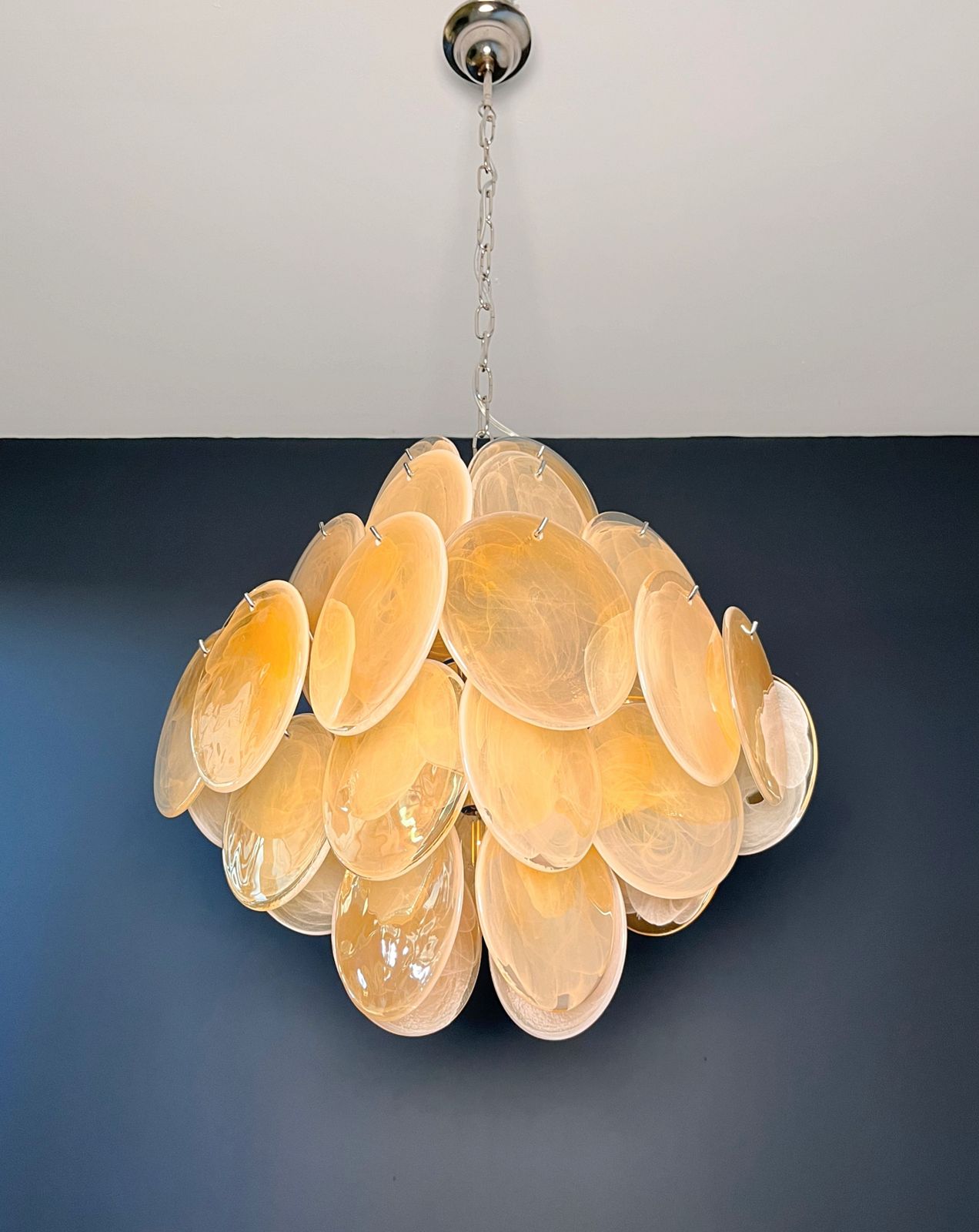 Vintage Italian Murano Chandelier   36 Iridescent Alabaster Gold Discs photo 805.0
