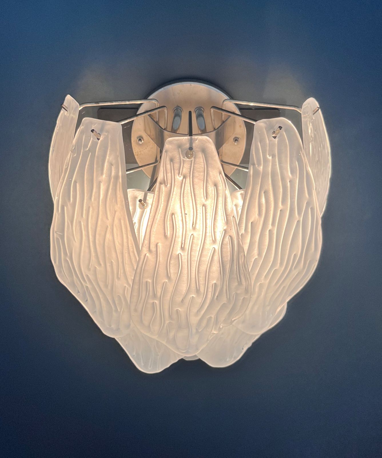 Pair Of Italian Vintage Murano Glass Wall Sconces   Frosted Glasses photo vintage