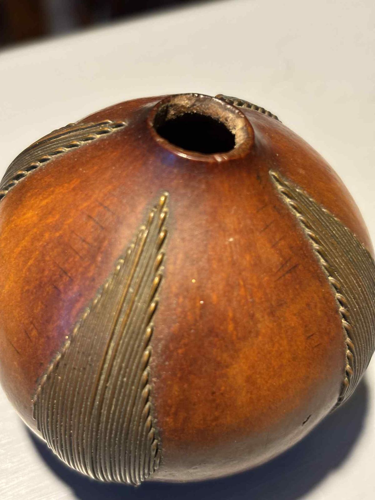 Rare Zulu Wire Decorated Gourd Snuff Box. photo furniture