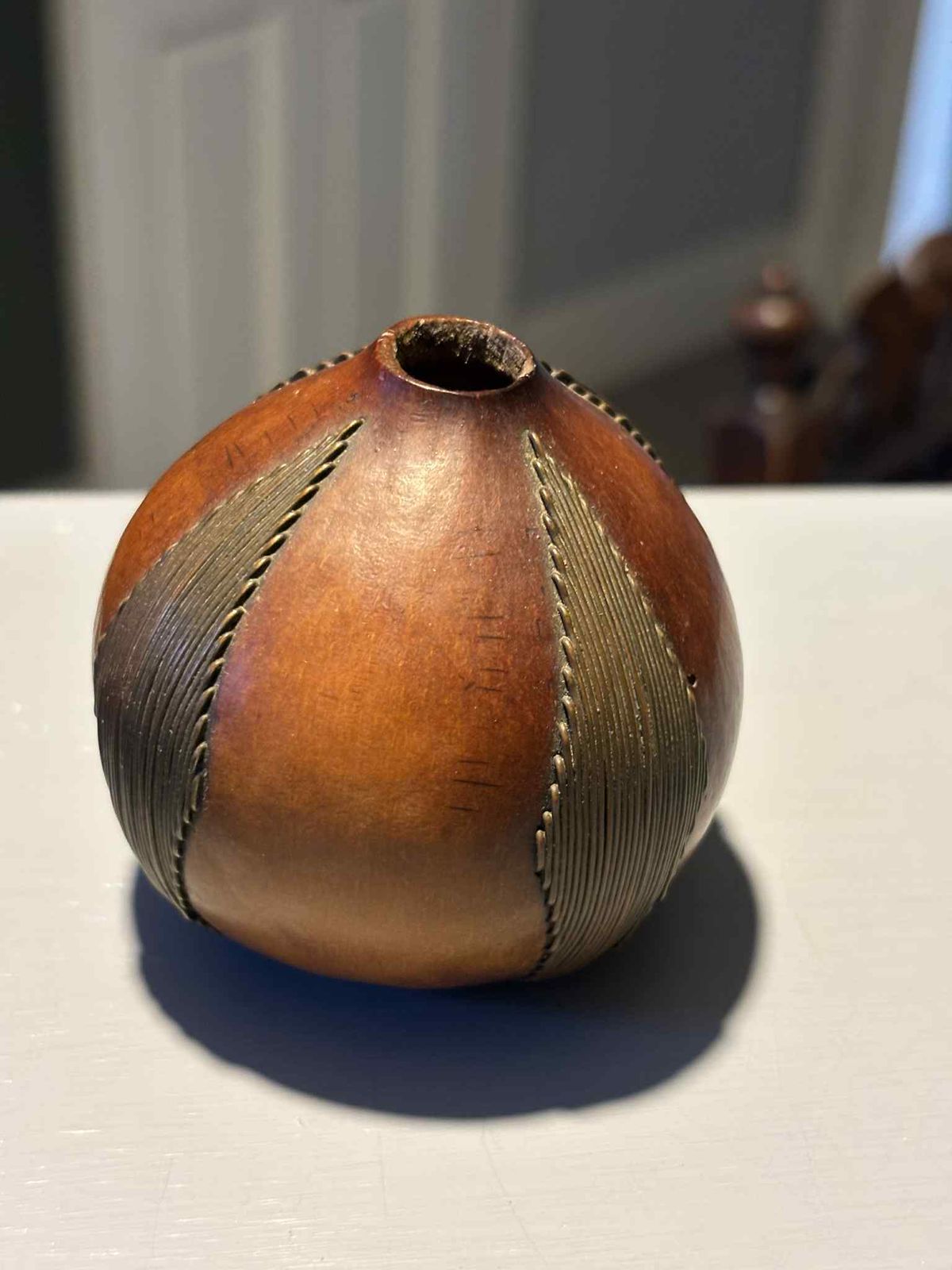 Rare Zulu Wire Decorated Gourd Snuff Box. photo for sale