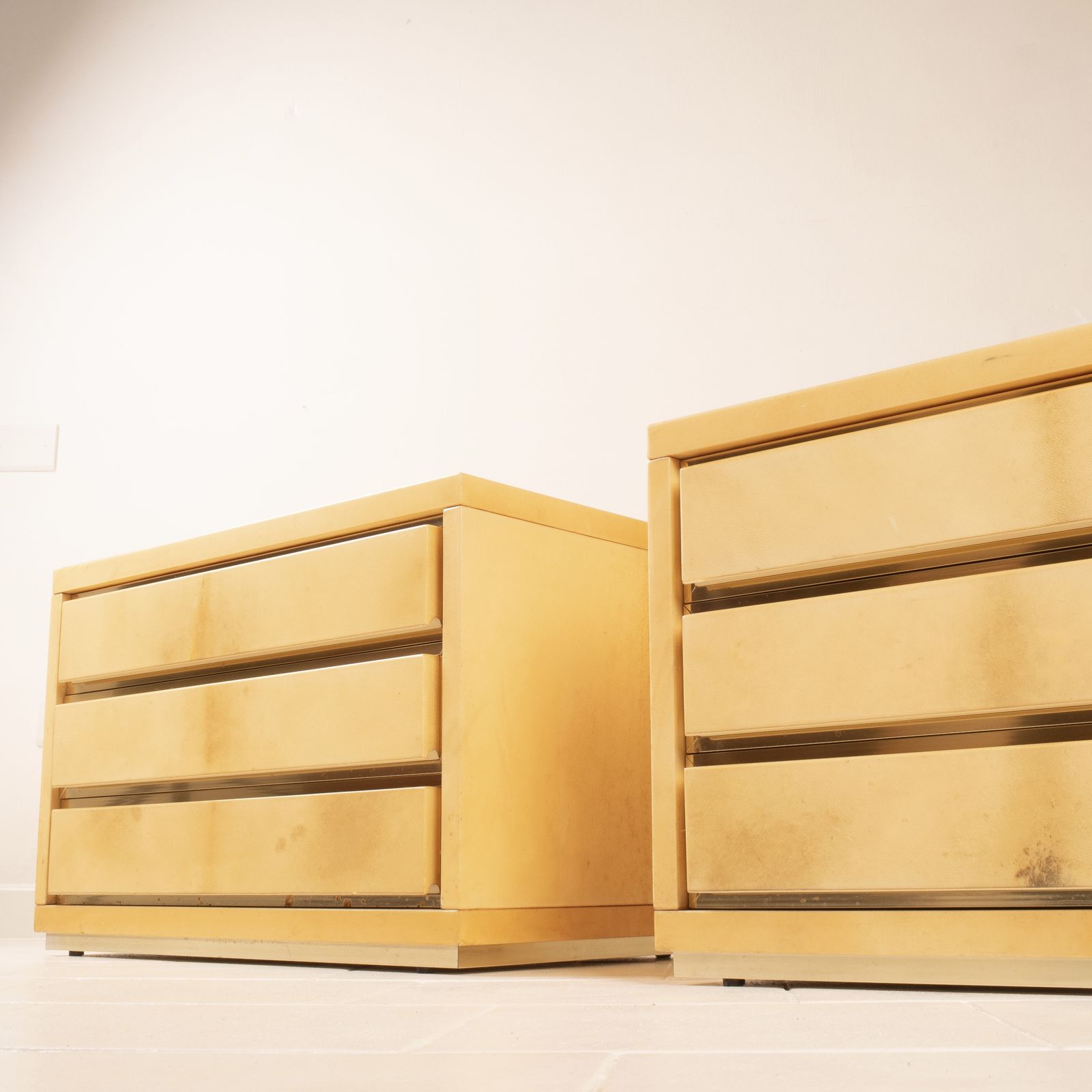 Pair Of Parchment Bedside Tables By Aldo Tura For Tura Milano photo furniture