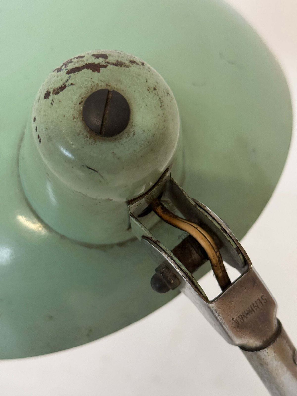 Vintage Metal Table Lamp – Sage Green (1950s/1960s) photo for sale