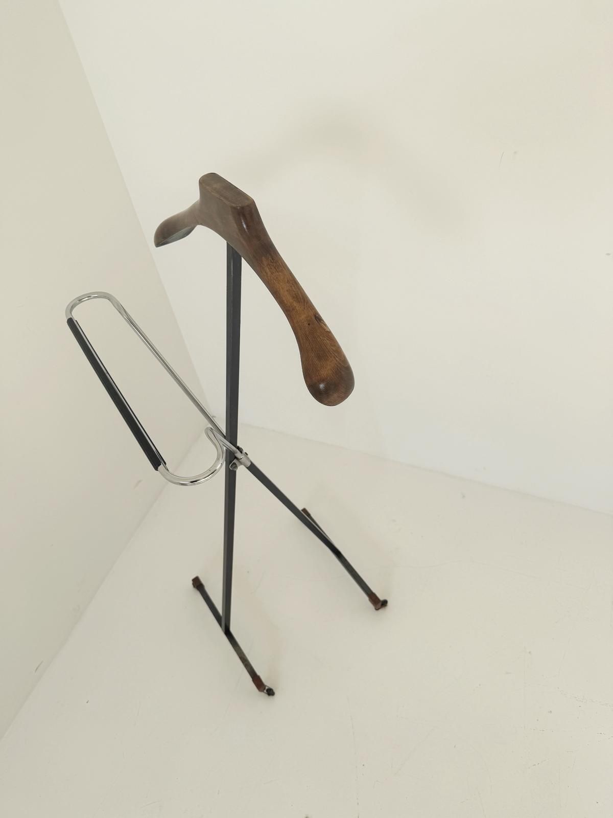 Vintage Valet Stand With Metal And Wood Structure – 1970s photo for sale