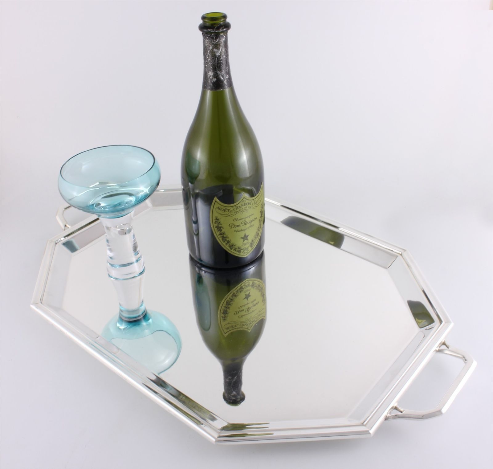 405.0 Art Deco Silver Plate Cocktail Tray. Octagonal Drinks Bar Tray. 1930's. photo