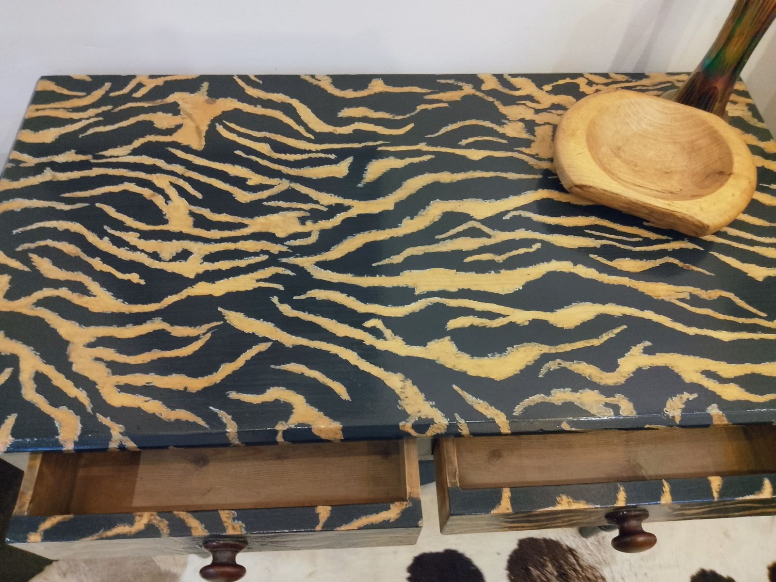 Victorian Pitch Pine Console Hand Painted With A Tiger Print Design. photo for sale