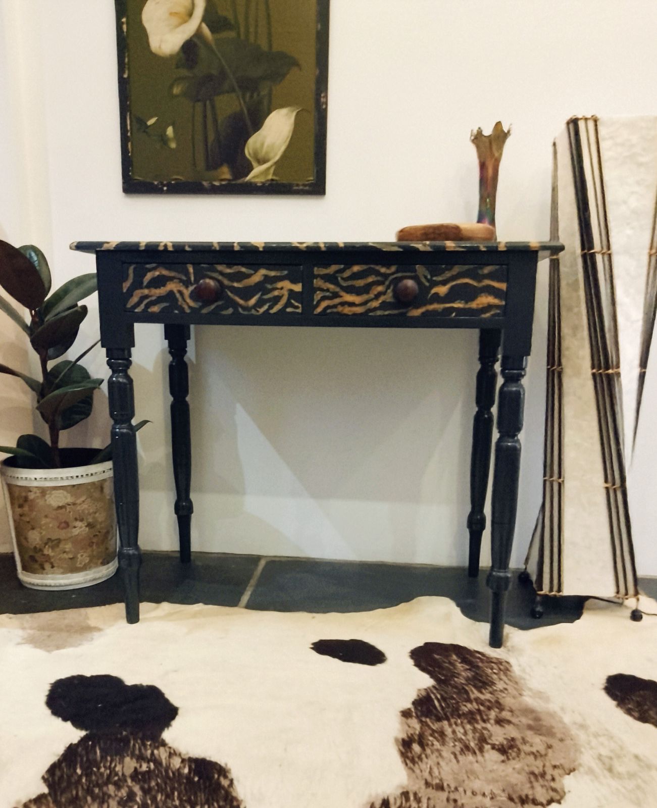 Victorian Pitch Pine Console Hand Painted With A Tiger Print Design. photo 265.0