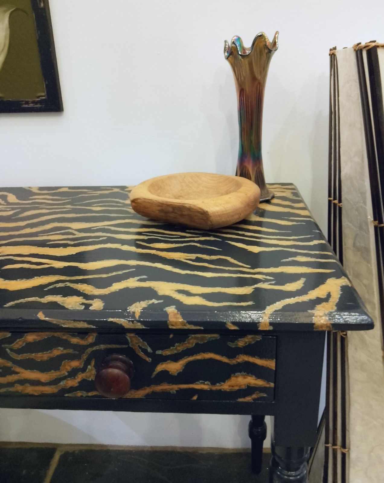 Victorian Pitch Pine Console Hand Painted With A Tiger Print Design. photo vintage